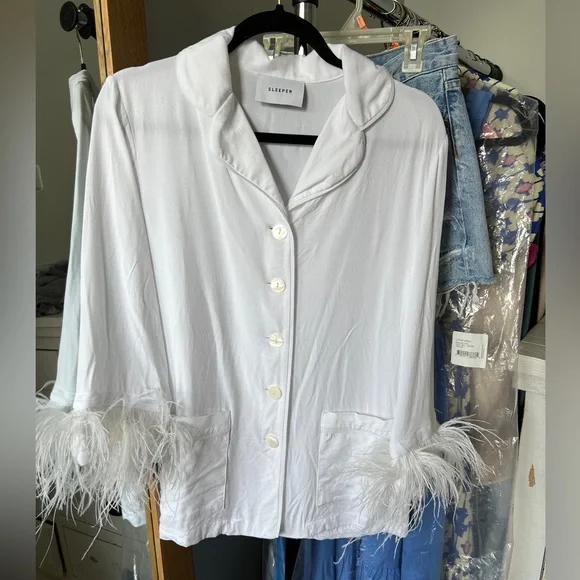 Sleeper Pajama Set with Double Feathers in White size XS